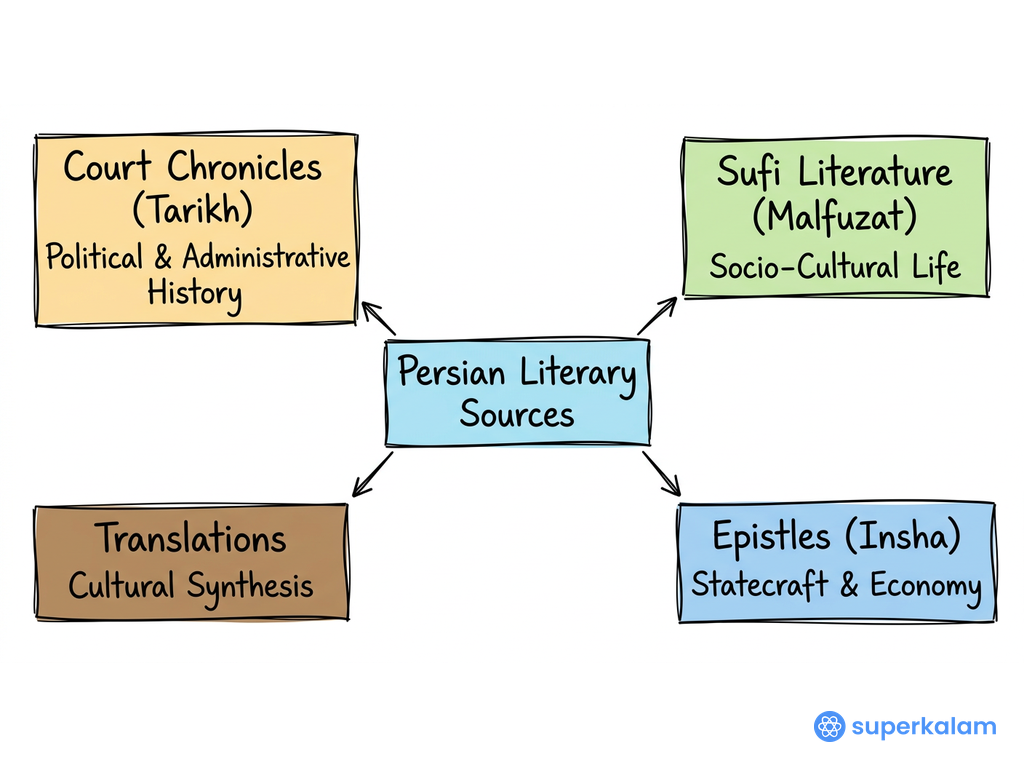Persian Literary Sources Hub and Spoke Diagram