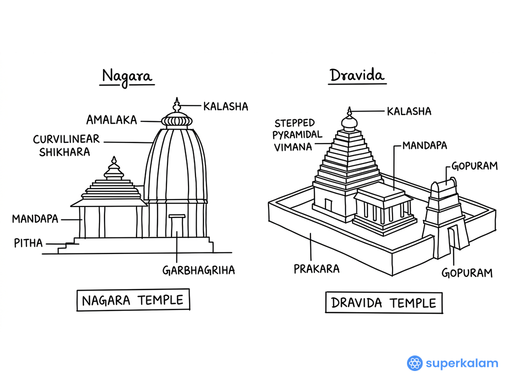 Nagara and Dravida Temple Architectural Comparison