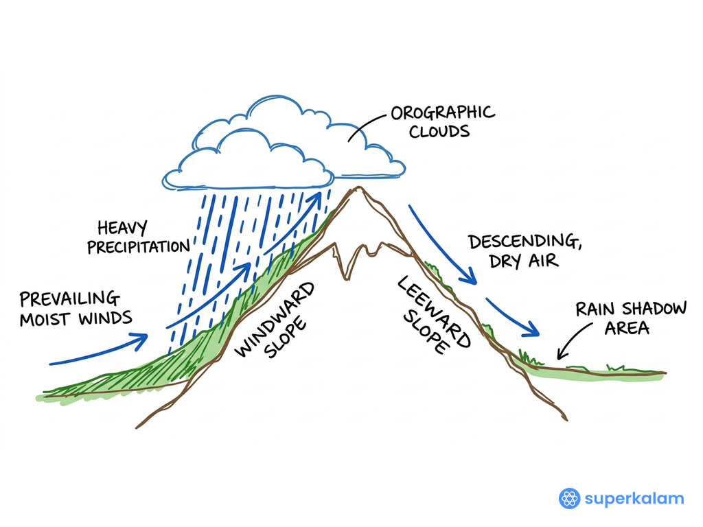 Orographic effect on a mountain cross section