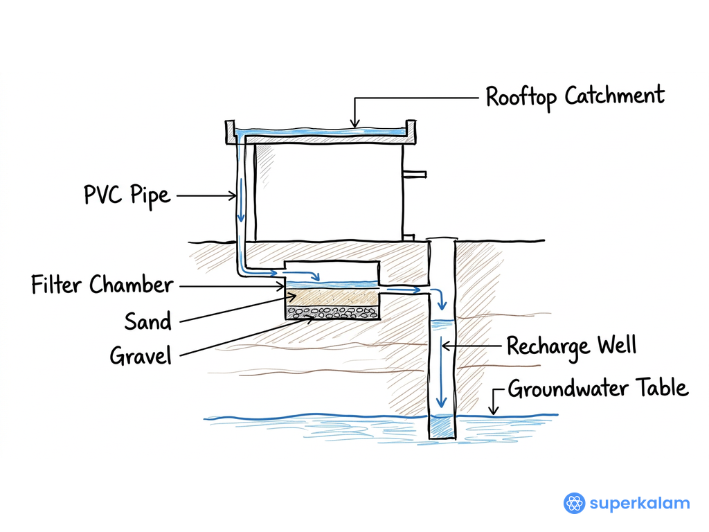 Urban Rooftop Rainwater Harvesting System Diagram