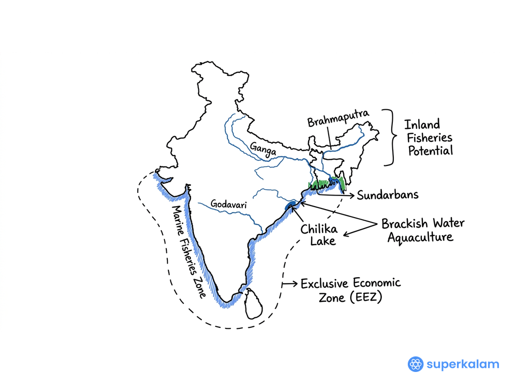 India Fisheries Potential Outline Map