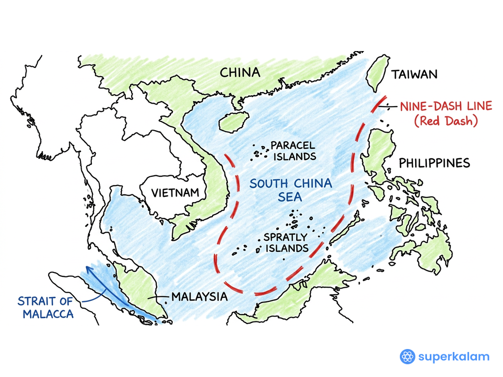 South China Sea Map Coastlines Outlined