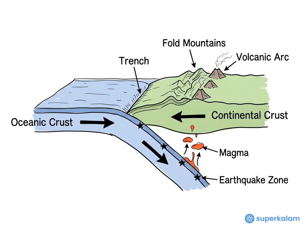 Oceanic Continental Plate Convergence Geological Cross-Section