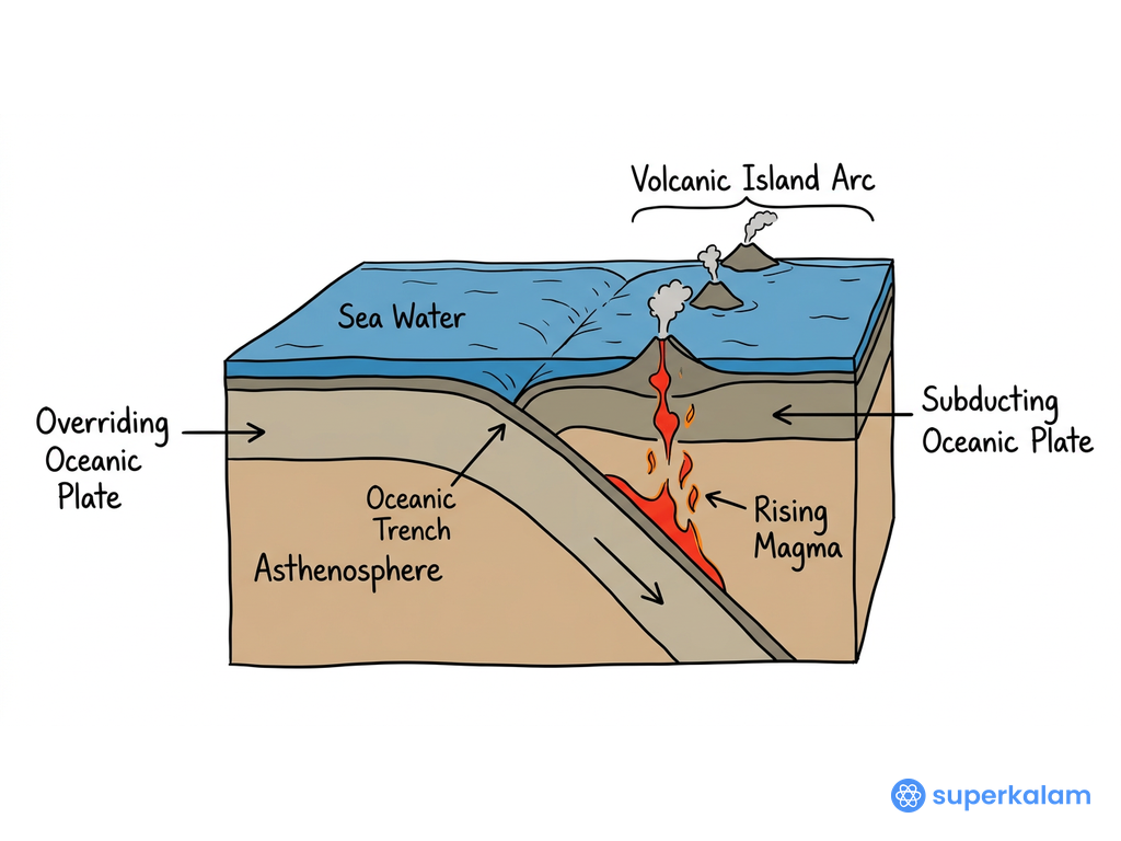 Ocean Plate Subduction Convergence Cross Section