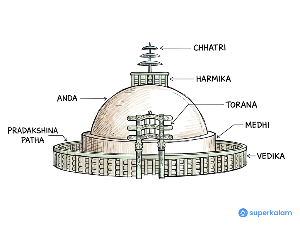 Buddhist Stupa Architectural Elevation Diagram