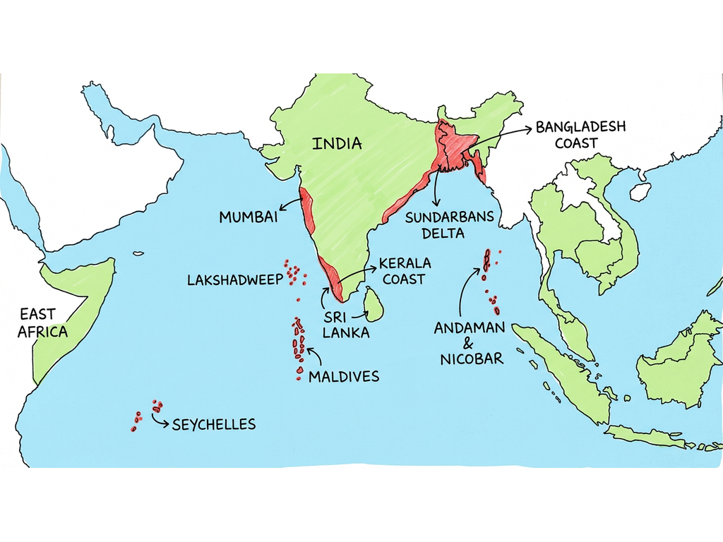 Indian Ocean region with countries highlighted