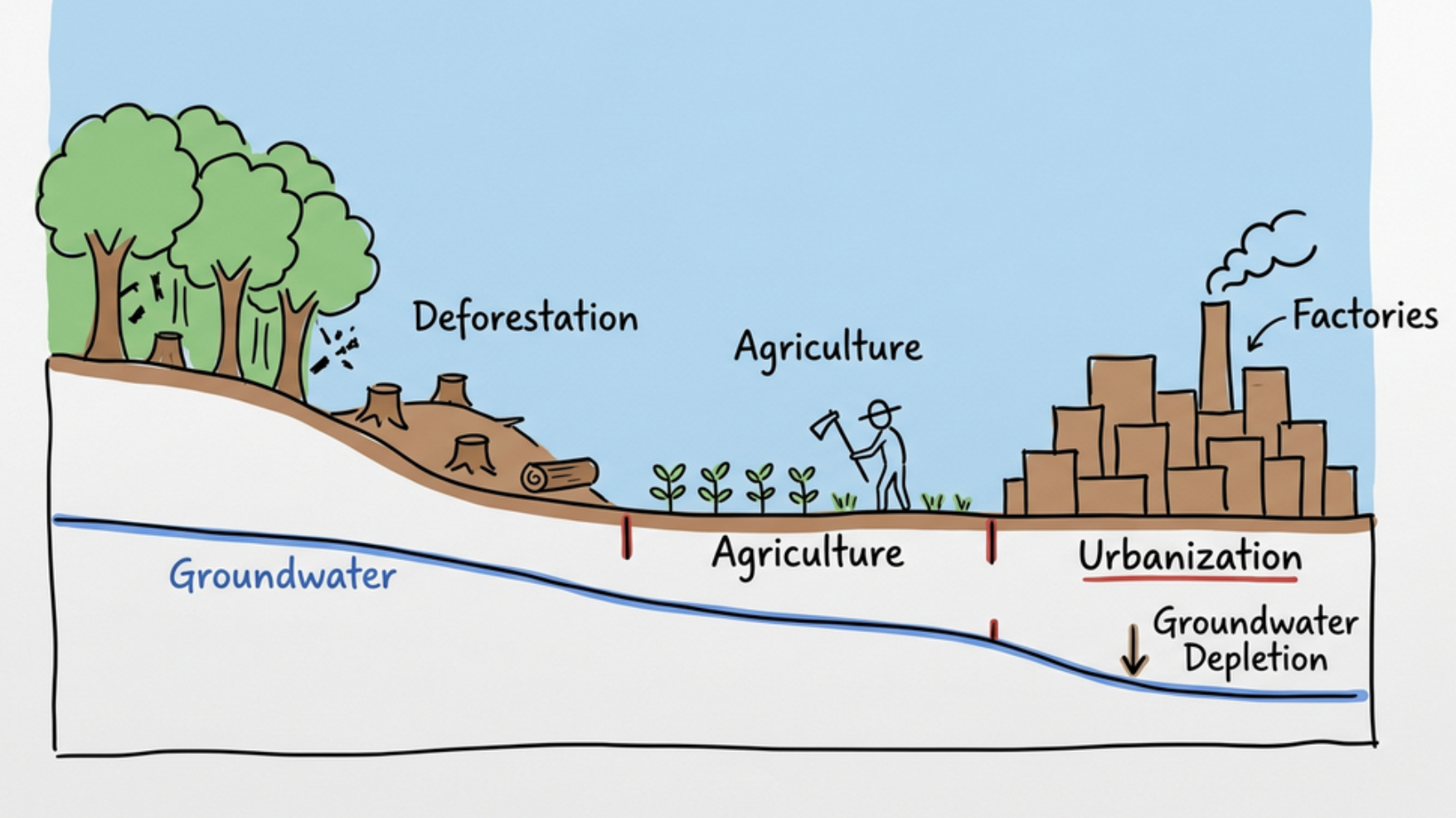 Land-Use Transition from Deforestation to Urbanization and Groundwater Depletion