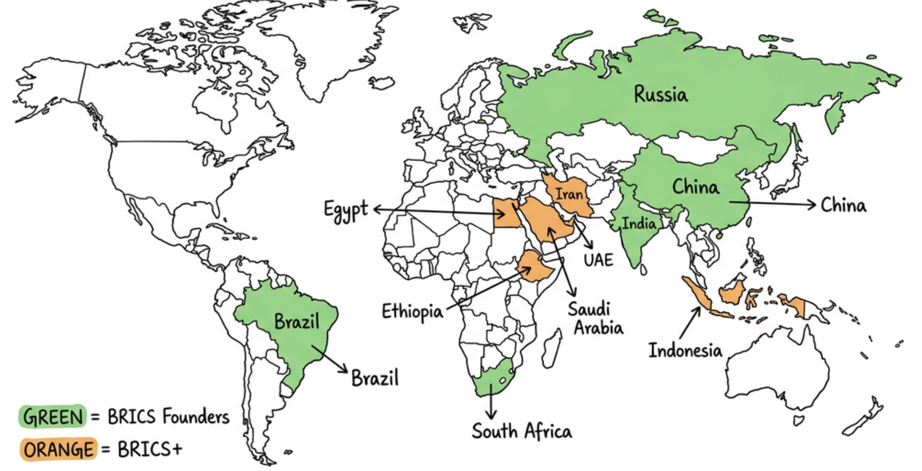 Global Distribution of BRICS and BRICS+ Member Countries
