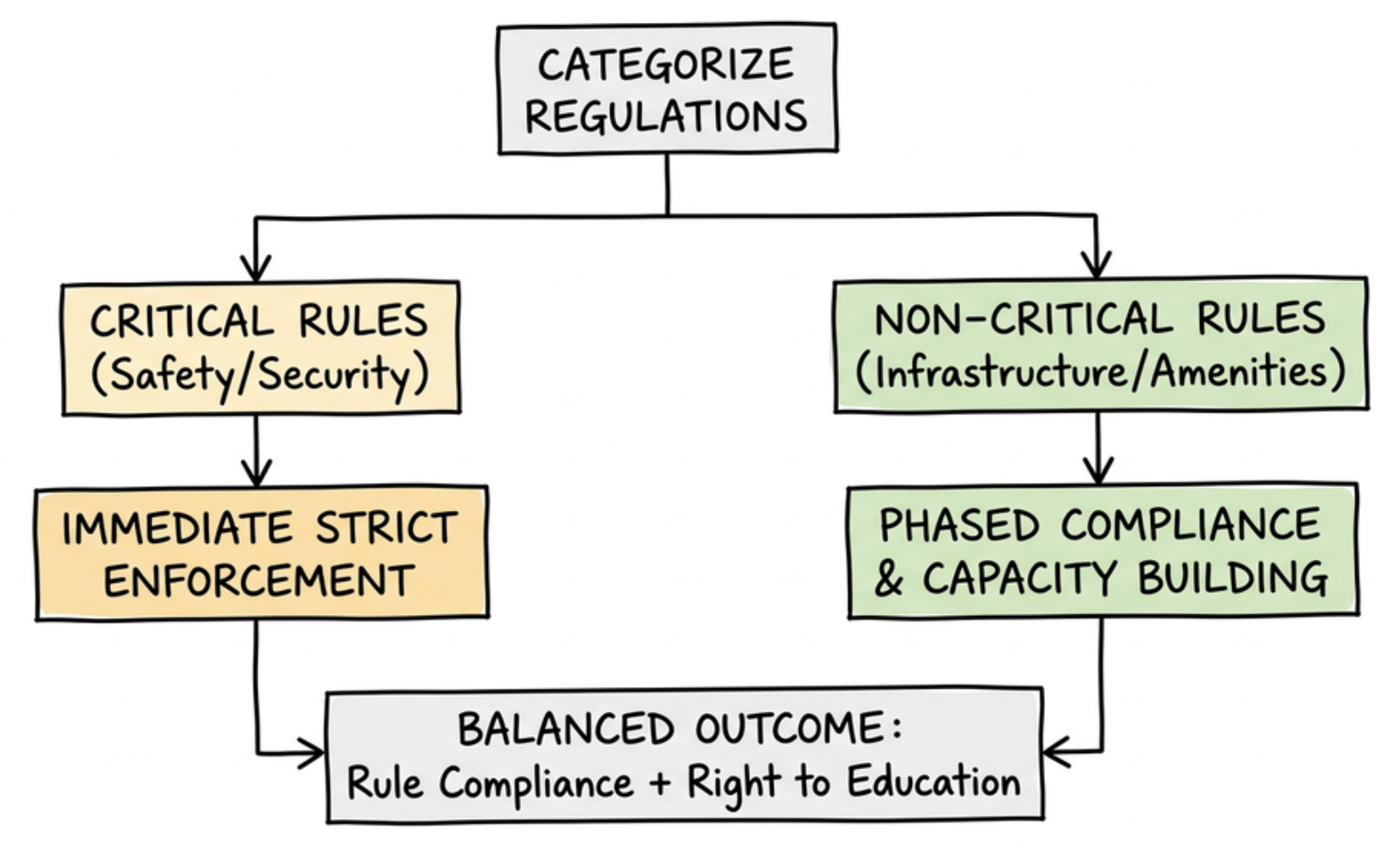Graded Enforcement for Balancing Regulatory Compliance and Right to Education