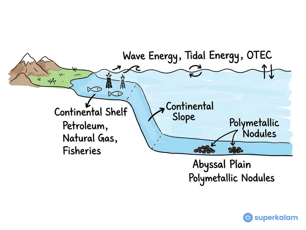 Ocean floor resource distribution cross section