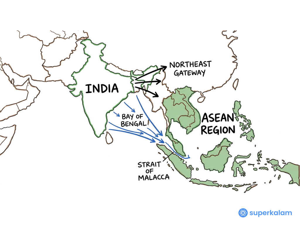 Geopolitical Map of India and ASEAN