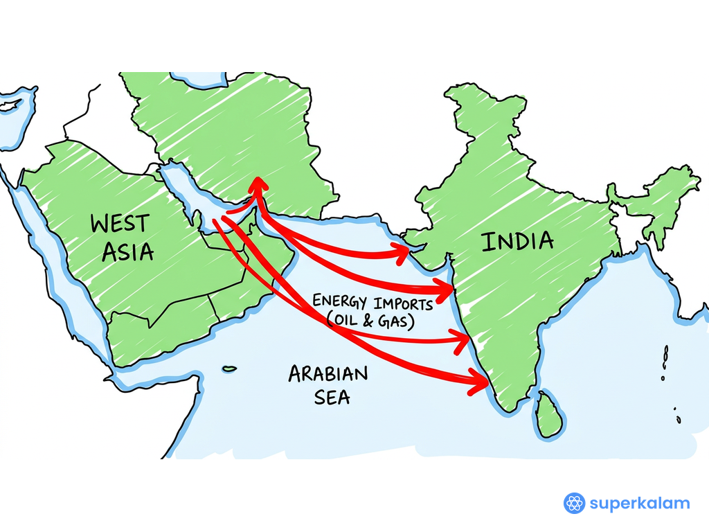 Map showing West Asia and India