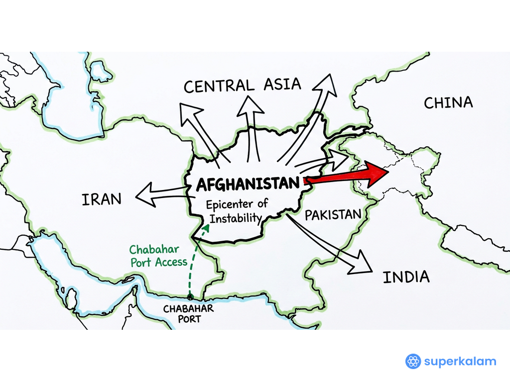 Afghanistan-Centered Geopolitical Map of South Asia