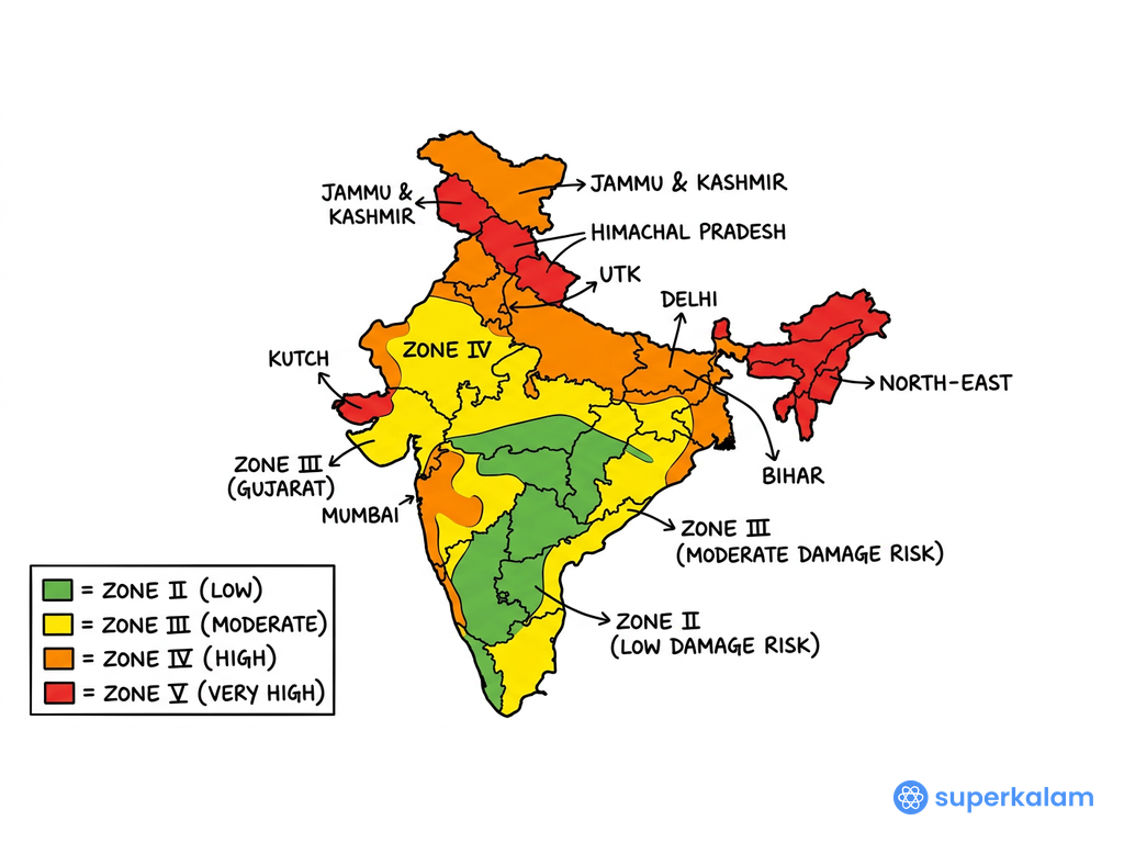 India Seismic Zones Map Based on BIS