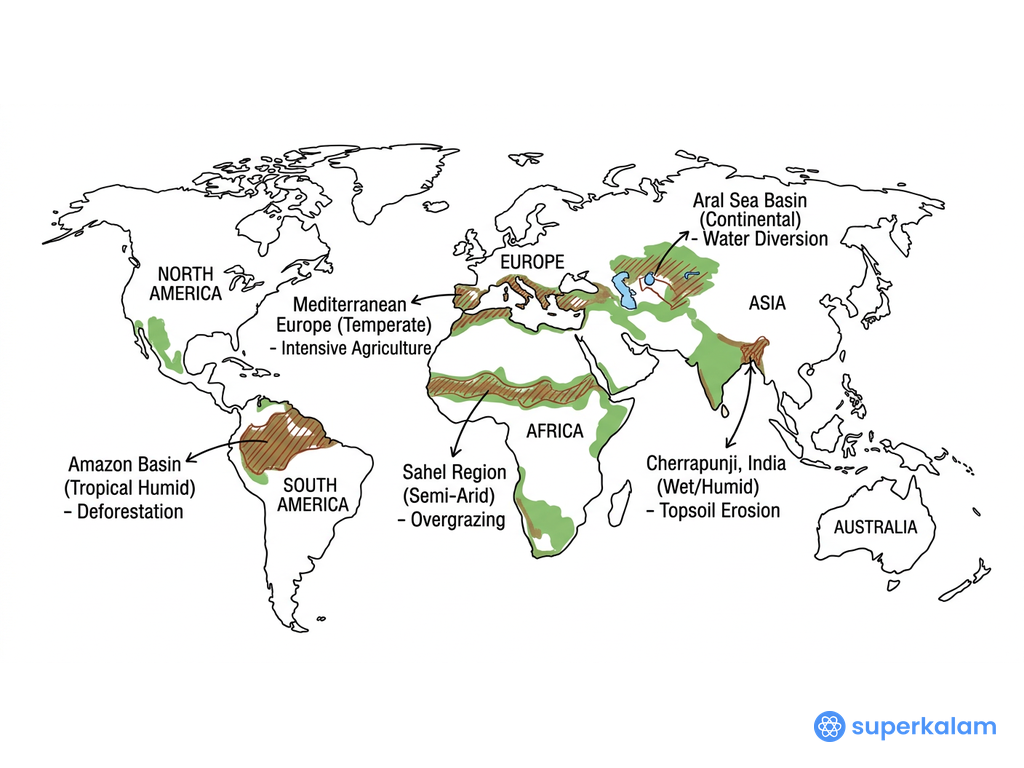 World Map of Desertification Across Climates