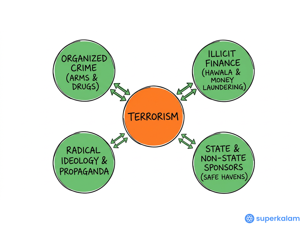 Terrorism network and connected surrounding elements