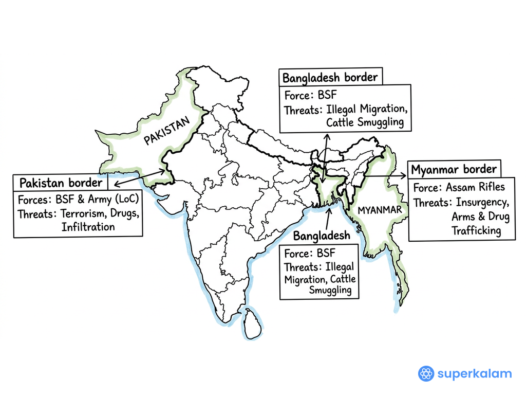 India Border Map with Pakistan Bangladesh