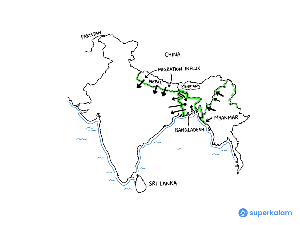 India Border Map with Neighboring Countries