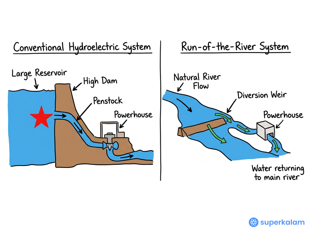Comparative cross section of hydroelectric systems
