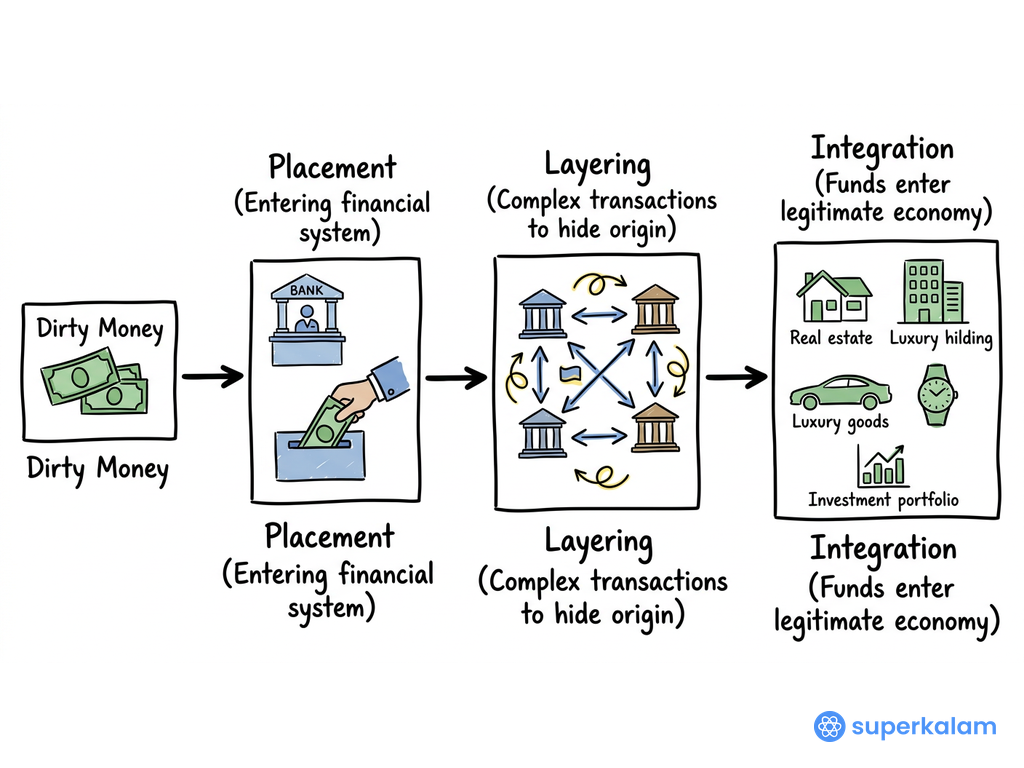 Money Laundering's Three Stages Flowchart