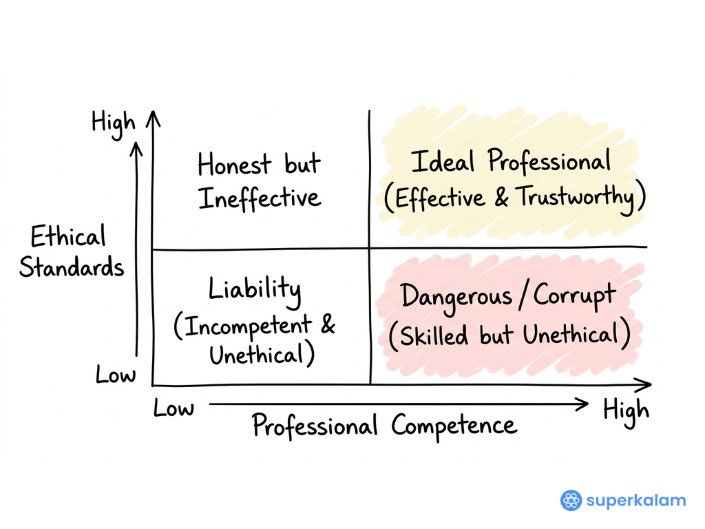 Professional competence in a 2x2 matrix