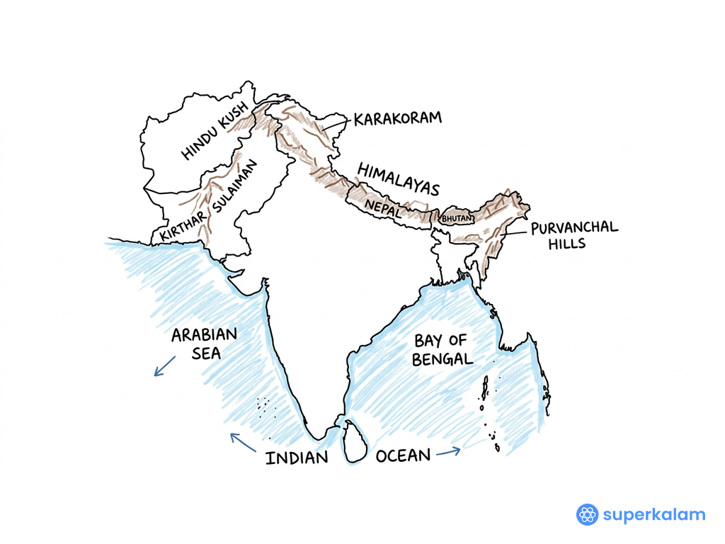 Indian Subcontinent physical map and landmass