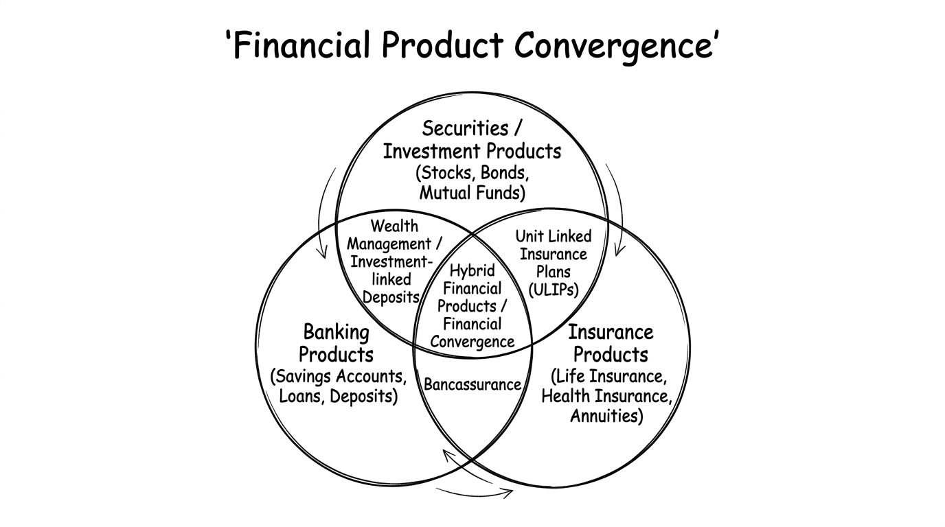 Financial Product Convergence showing overlap between securities, insurance, and banking products
